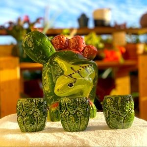 SOLD: Vintage Cactus Liquor Bottle & Shot Glasses